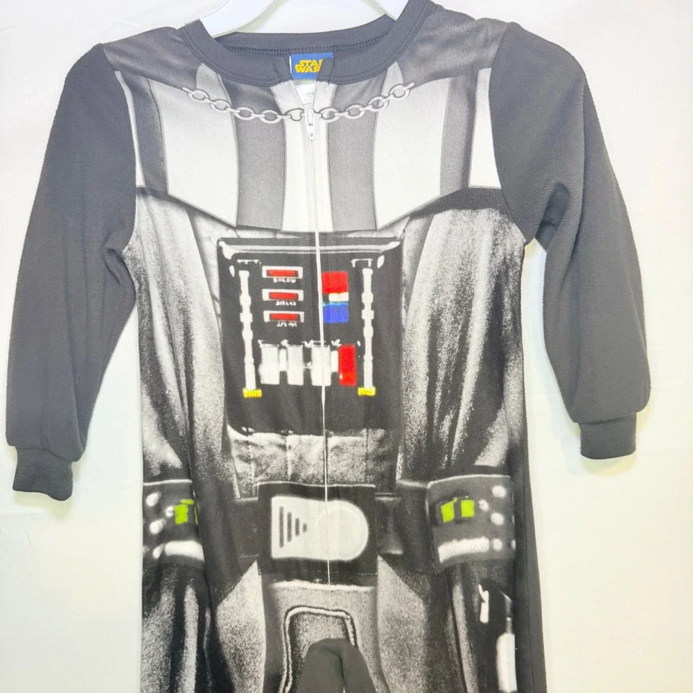 Star Wars Darth Vader Kids Footed Pajamas Size 4 Black Fleece Zip Up Sleeper